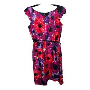 Kate Spade Josie Pink Floral‎ Knee Length Belted Silk Blend Shift Dress S…